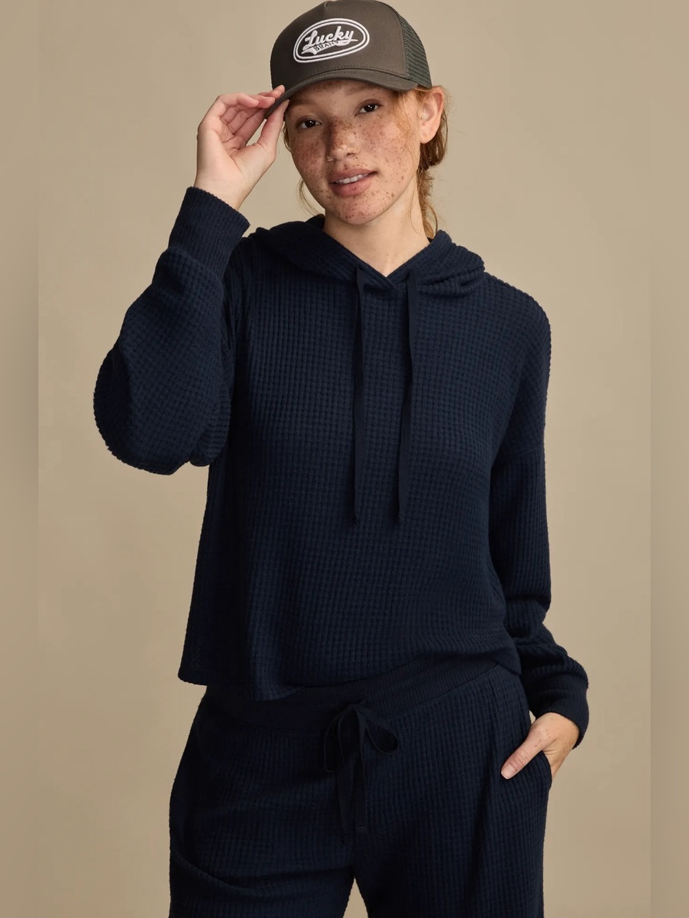Lucky Brand Cloud Waffle Hoodie Pullover 
Navy Blue S NWT